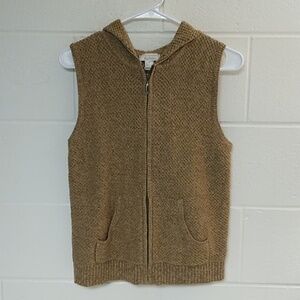 COTTON, TEXTURED, HOODED, ZIP FRONT, TAN MARLED, VEST